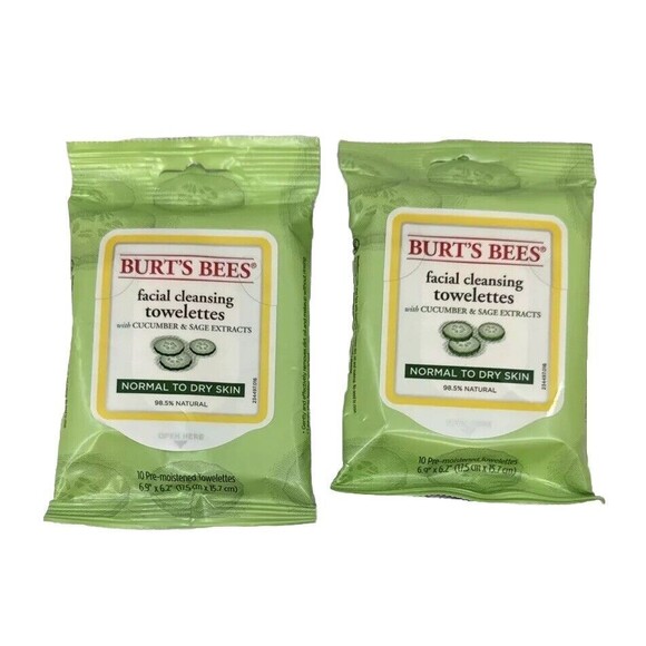 Burt's Bees Facial‎ Cleansing Towelettes Cucumber Sage Normal Dry Skin 2 pack - Picture 1 of 3